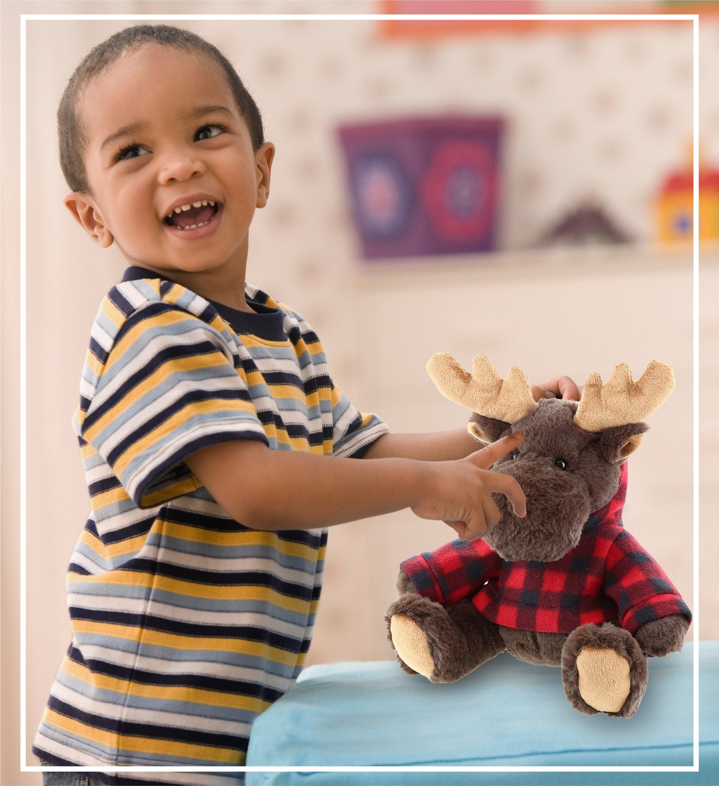 SUPER SOFT PLUSH WITH RED PLAID HOODIE - MOOSE