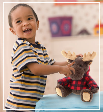 SUPER SOFT PLUSH WITH RED PLAID HOODIE - MOOSE