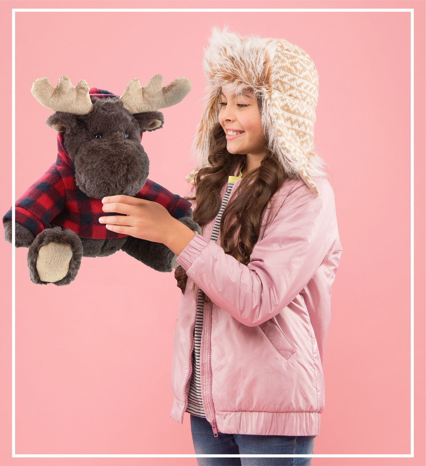 SUPER SOFT PLUSH WITH RED PLAID HOODIE - MOOSE