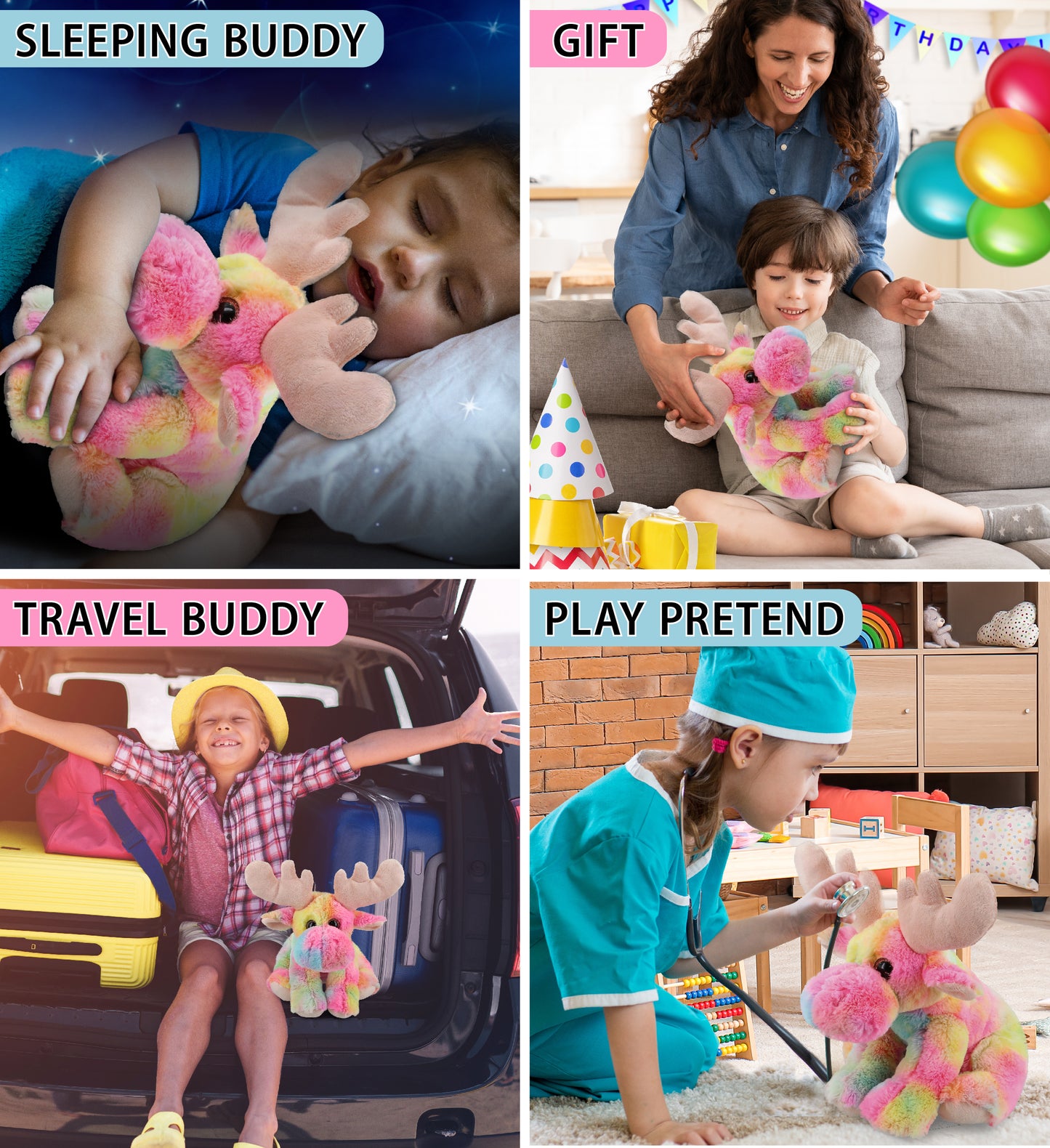 SUPER-SOFT PLUSH - RAINBOW FLOPPY MOOSE 9"
