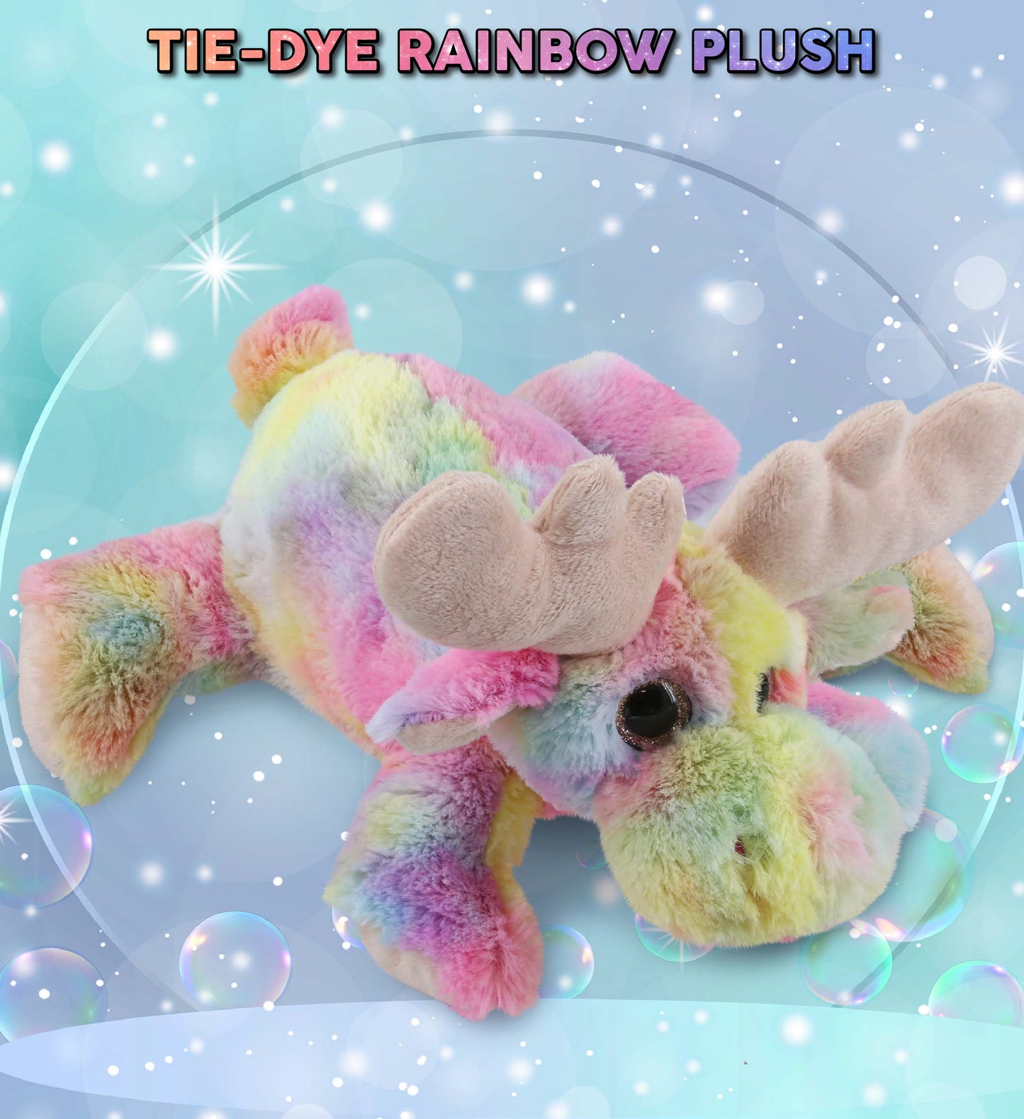 SUPER-SOFT PLUSH - RAINBOW LYING MOOSE 9.5"