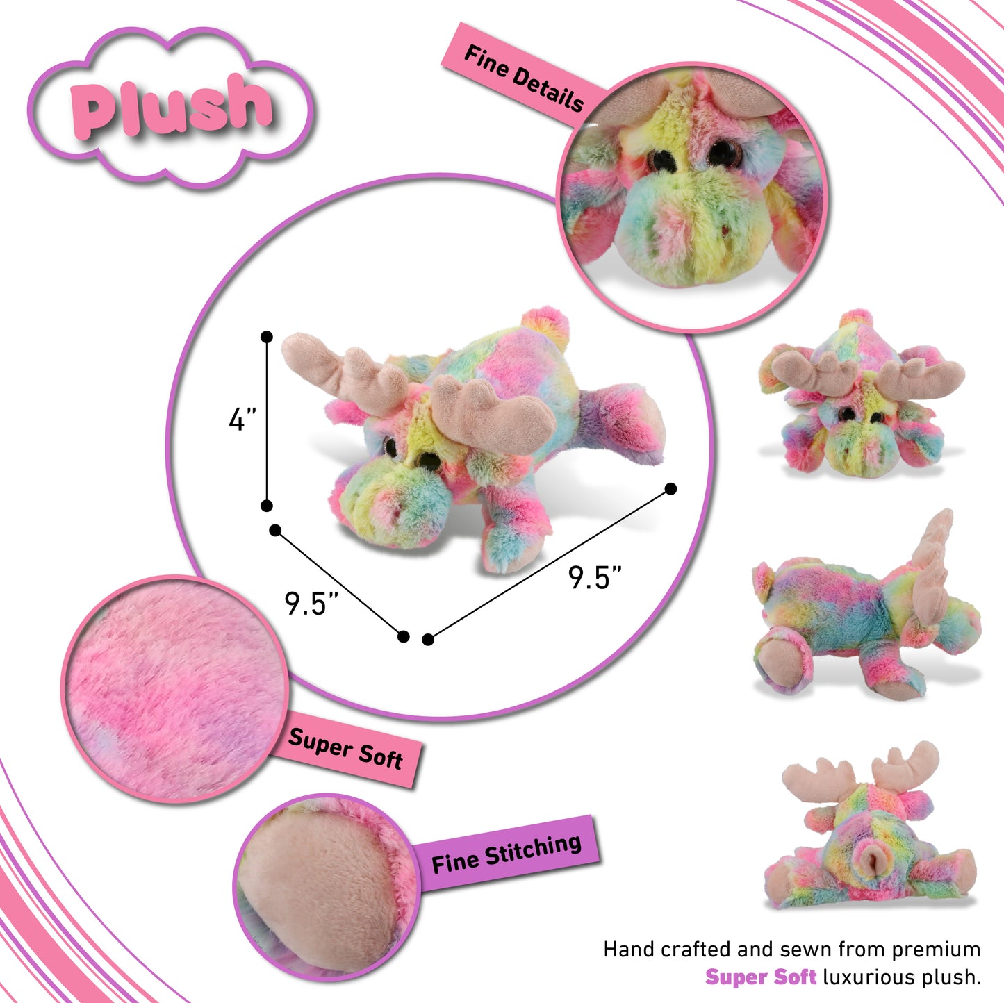 SUPER-SOFT PLUSH - RAINBOW LYING MOOSE 9.5"