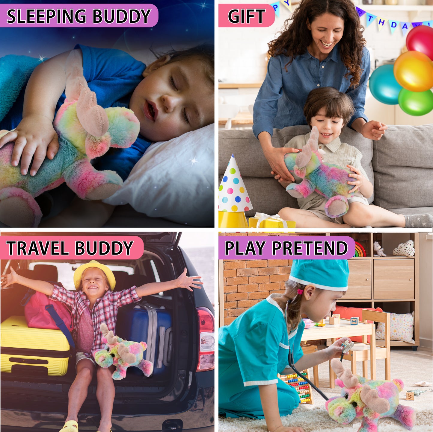 SUPER-SOFT PLUSH - RAINBOW LYING MOOSE 9.5"