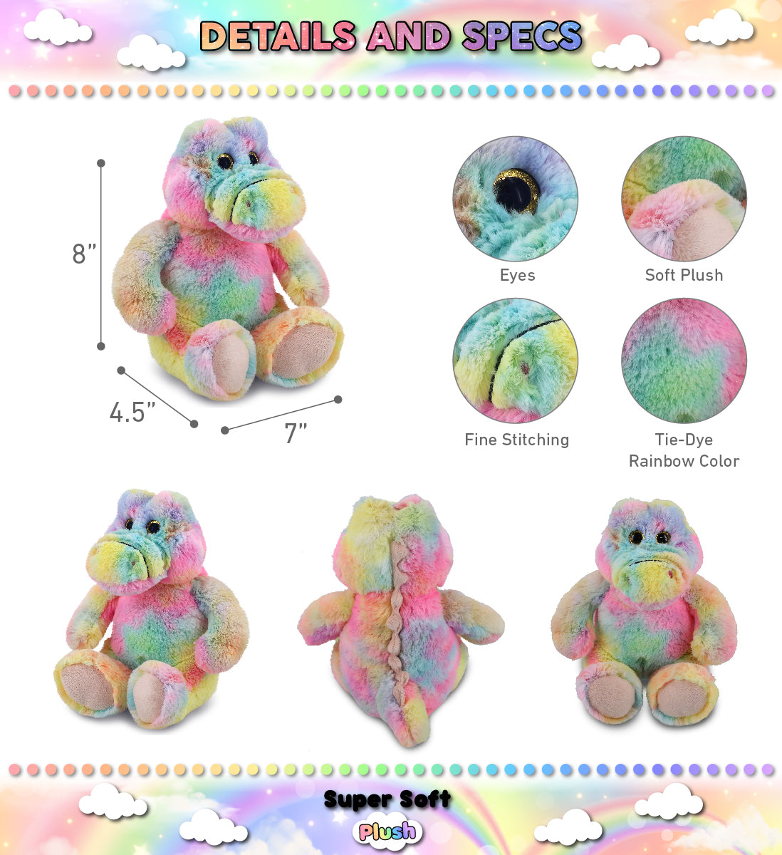 SUPER-SOFT PLUSH - RAINBOW SITTING ALLIGATOR 8"