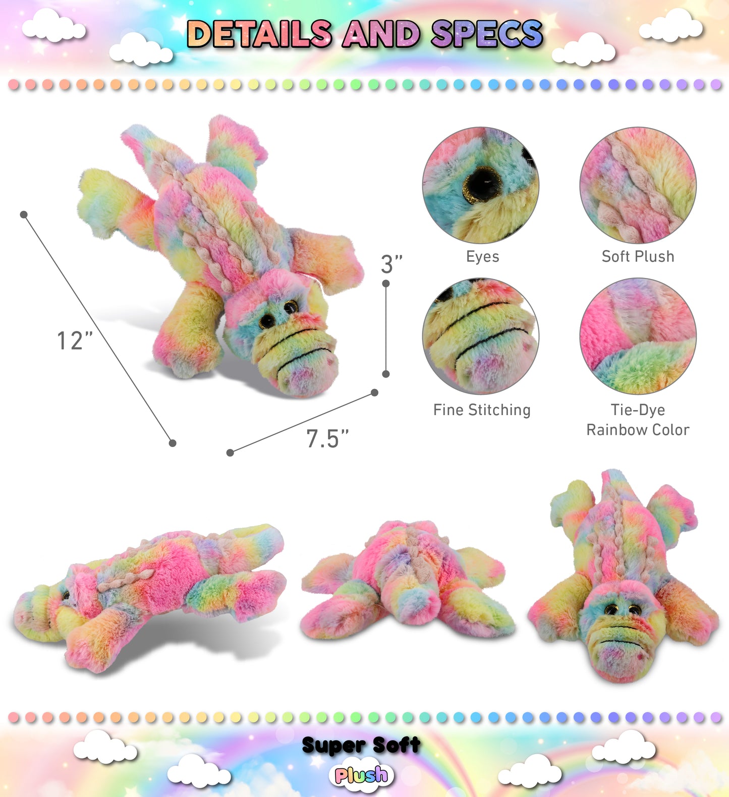 SUPER-SOFT PLUSH - RAINBOW ALLIGATOR SMALL 12"