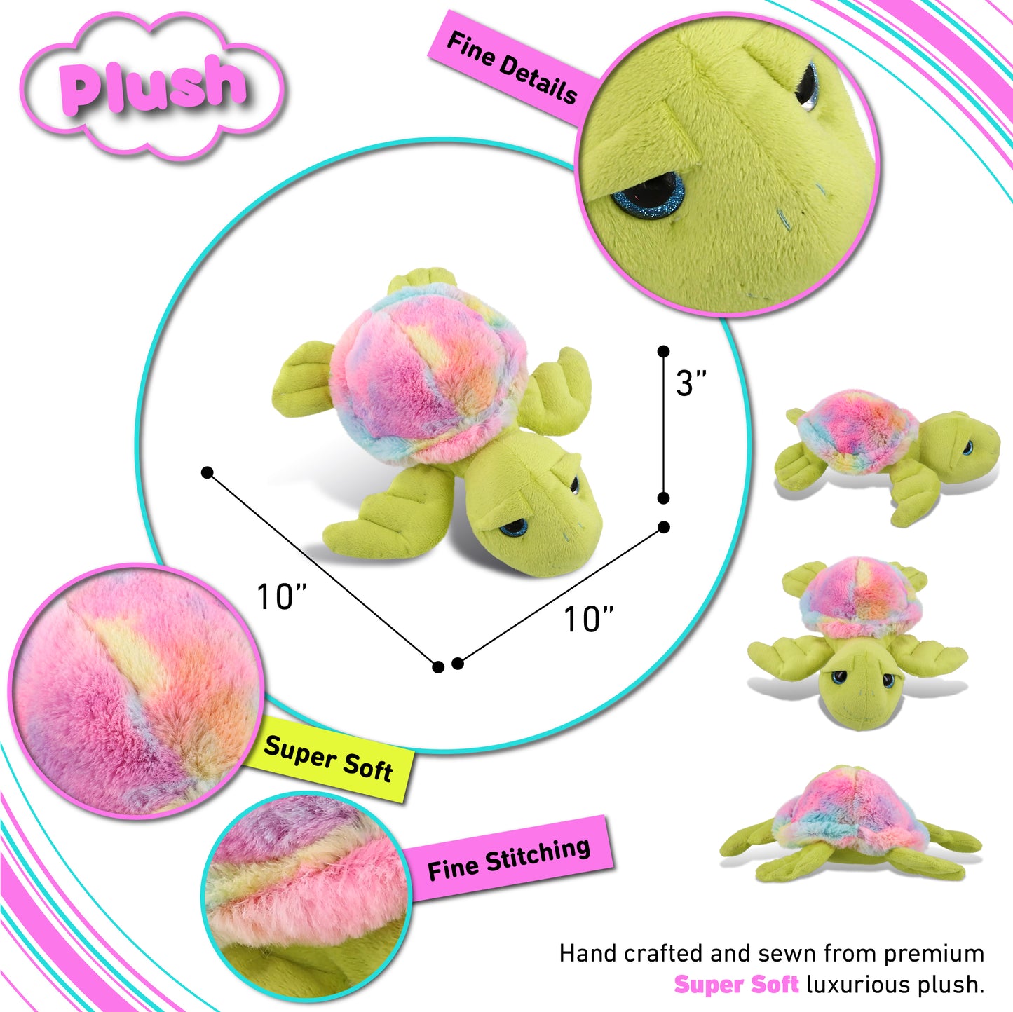 SUPER-SOFT PLUSH - RAINBOW GREEN SEA TURTLE 10"