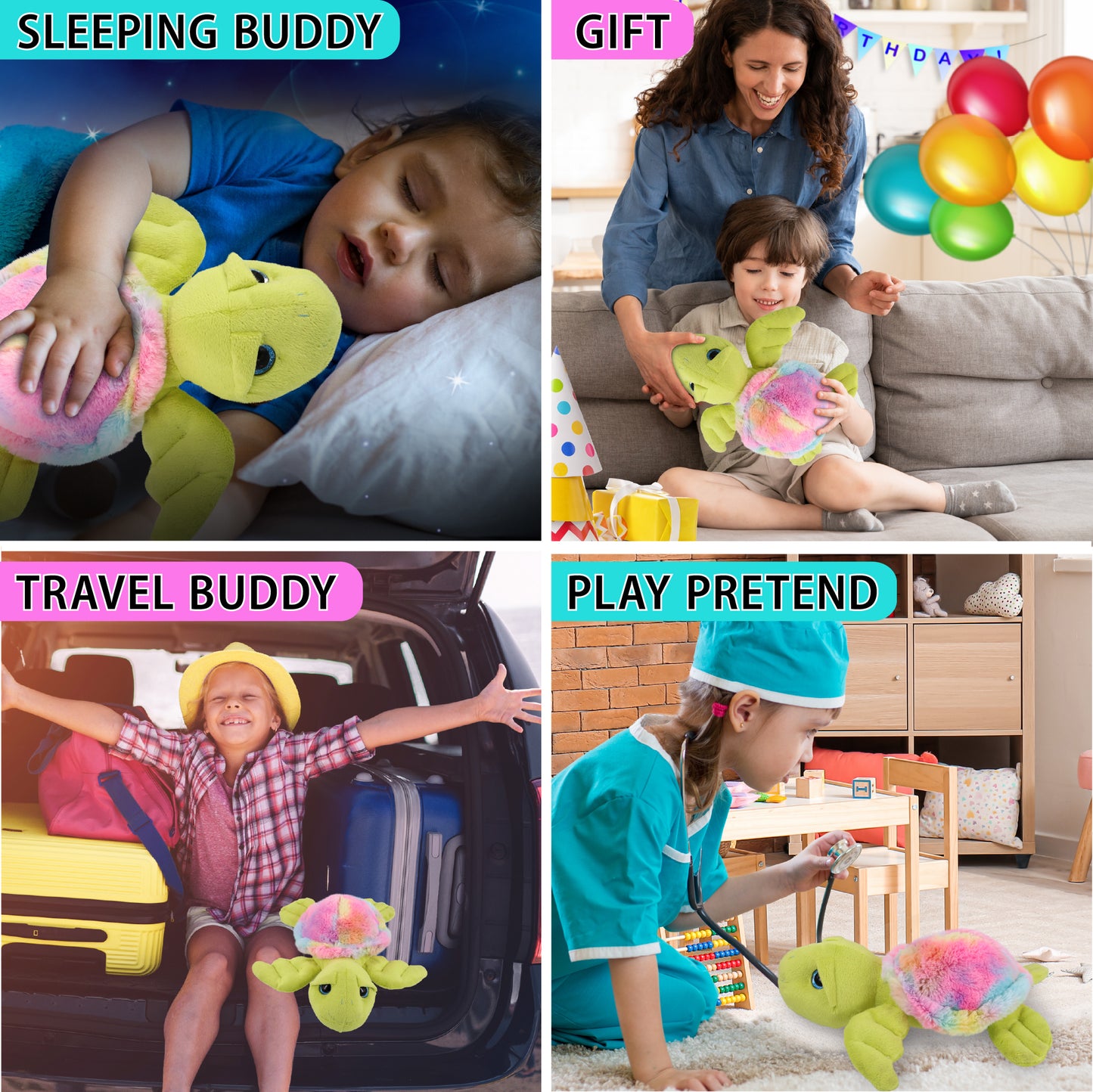 SUPER-SOFT PLUSH - RAINBOW GREEN SEA TURTLE 10"