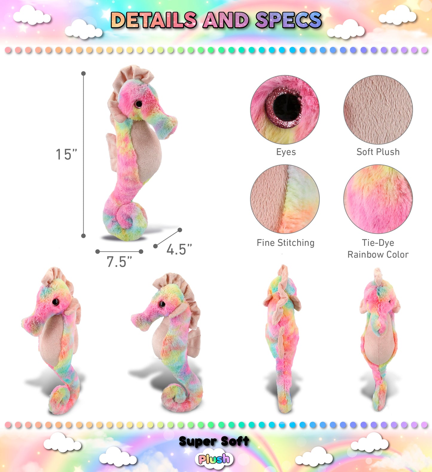 SUPER-SOFT PLUSH - RAINBOW SEAHORSE 15"
