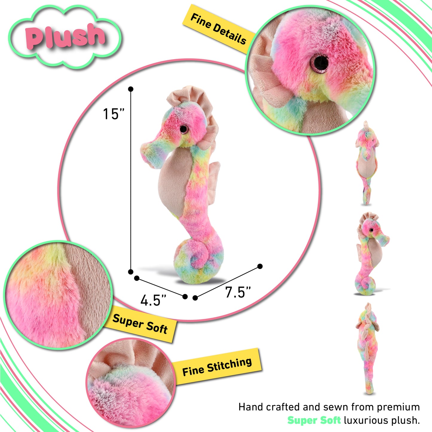 SUPER-SOFT PLUSH - RAINBOW SEAHORSE 15"