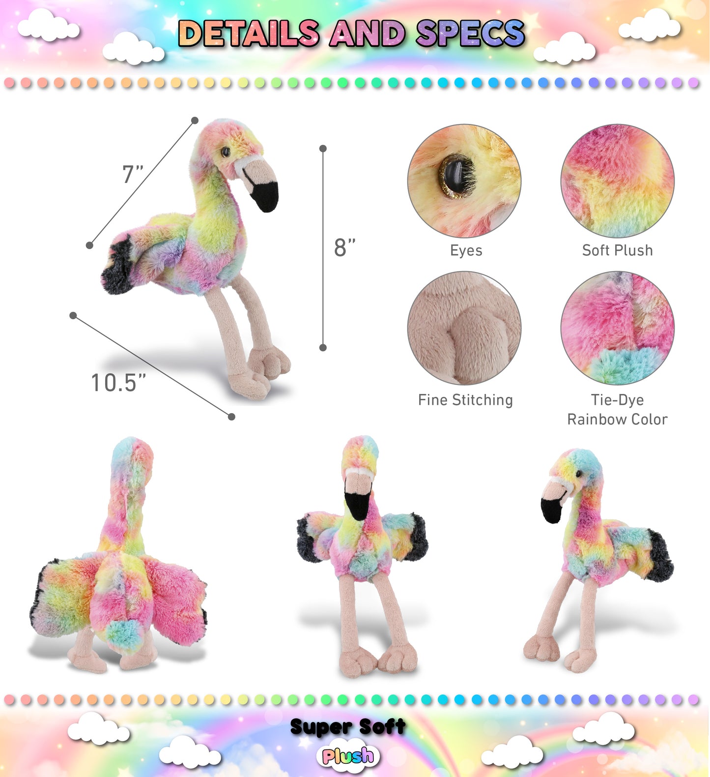 SUPER-SOFT PLUSH - RAINBOW FLAMINGO 8"
