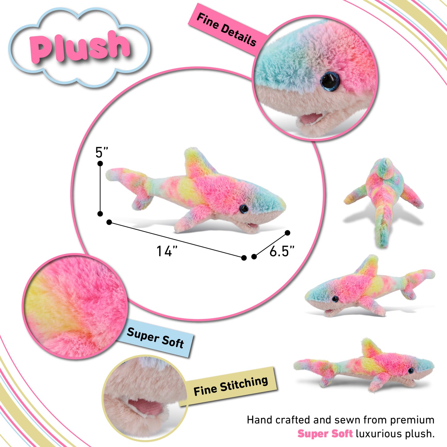 SUPER-SOFT PLUSH - RAINBOW SHARK SMALL 14"