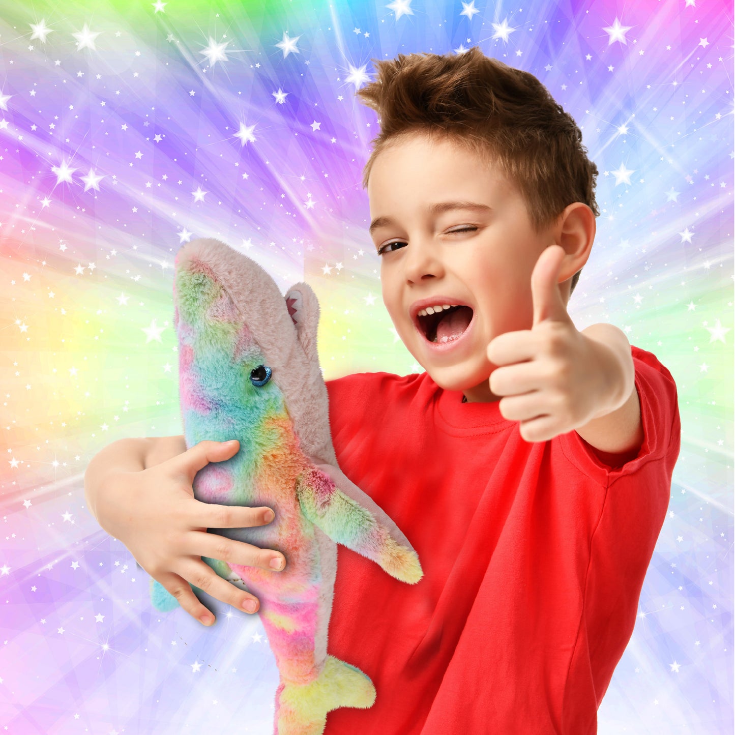 SUPER-SOFT PLUSH - RAINBOW SHARK LARGE 23"