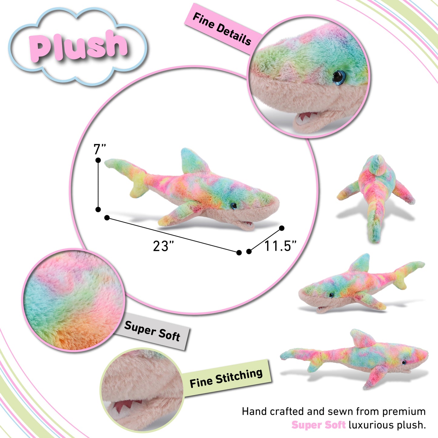 SUPER-SOFT PLUSH - RAINBOW SHARK LARGE 23"