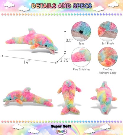 SUPER-SOFT PLUSH - RAINBOW DOLPHIN SMALL 14"