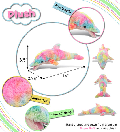 SUPER-SOFT PLUSH - RAINBOW DOLPHIN SMALL 14"