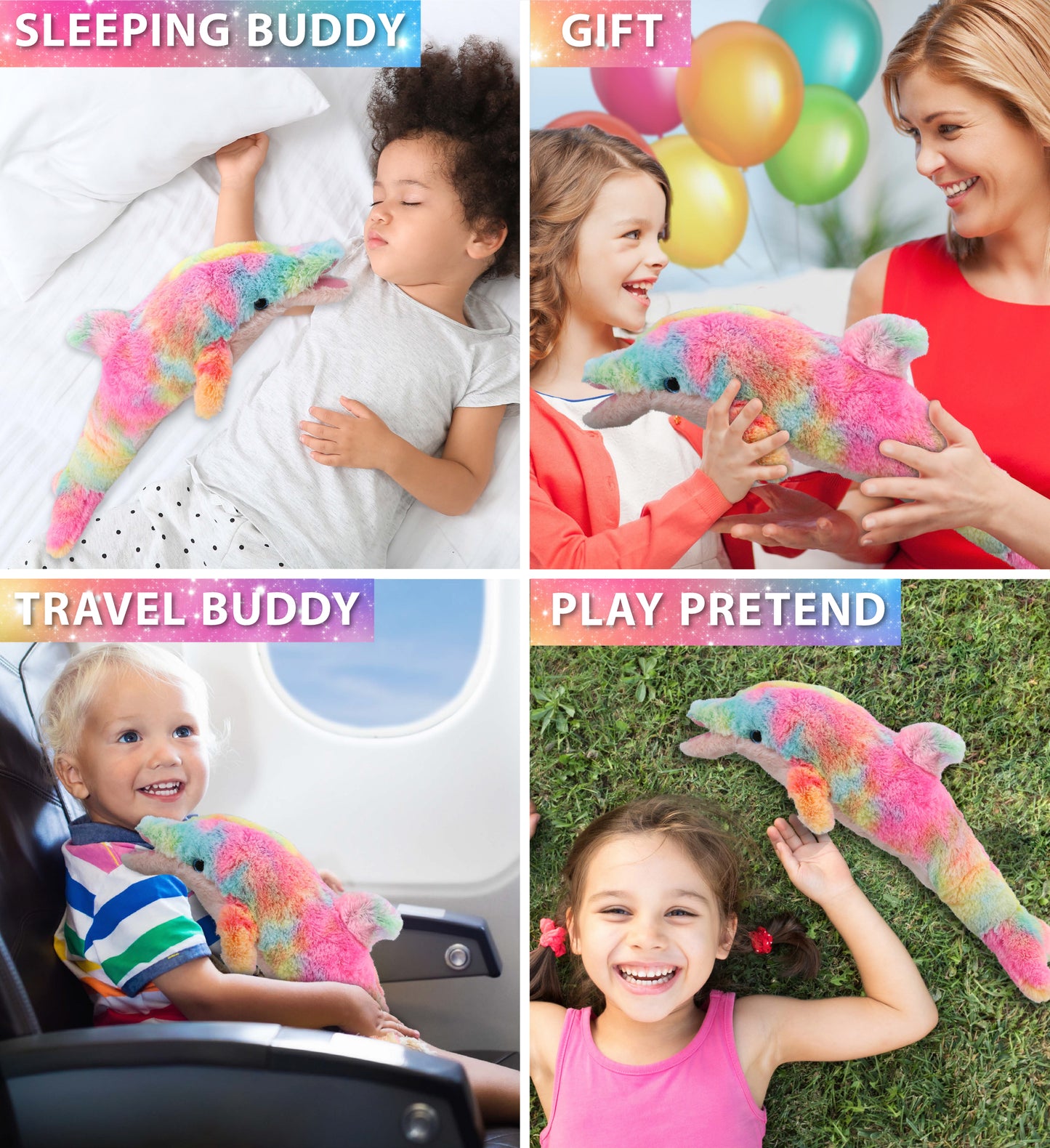 SUPER-SOFT PLUSH - RAINBOW DOLPHIN SMALL 14"