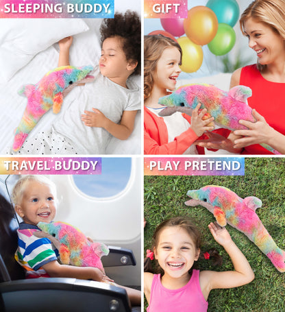 SUPER-SOFT PLUSH - RAINBOW DOLPHIN SMALL 14"