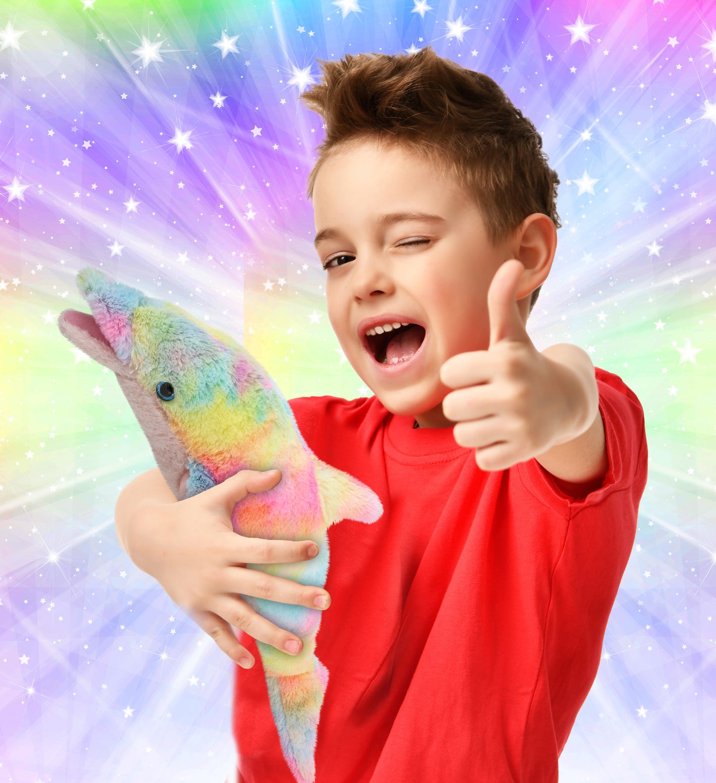SUPER-SOFT PLUSH - RAINBOW DOLPHIN LARGE 18"