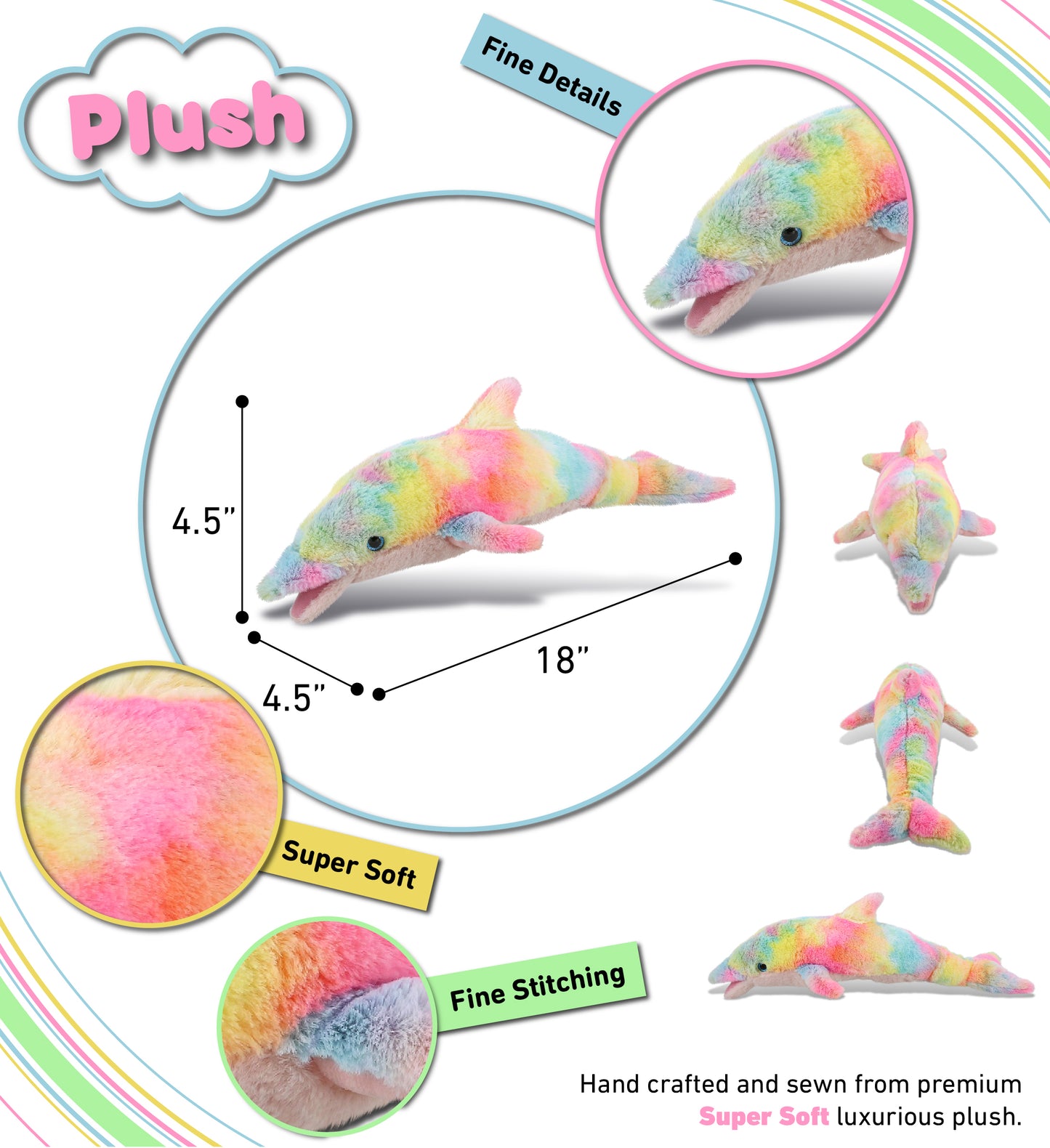 SUPER-SOFT PLUSH - RAINBOW DOLPHIN LARGE 18"
