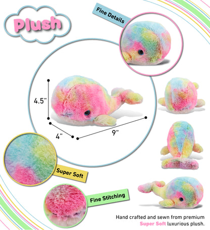 SUPER-SOFT PLUSH - RAINBOW WHALE LARGE 9"