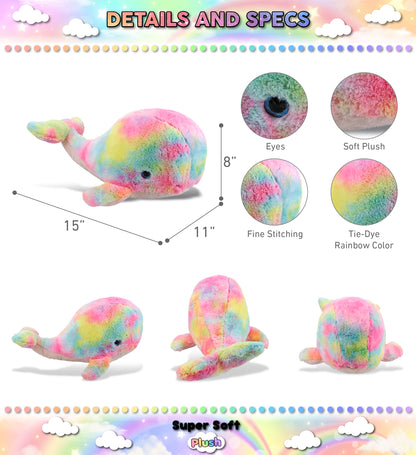 SUPER-SOFT PLUSH - RAINBOW WHALE XL 15"
