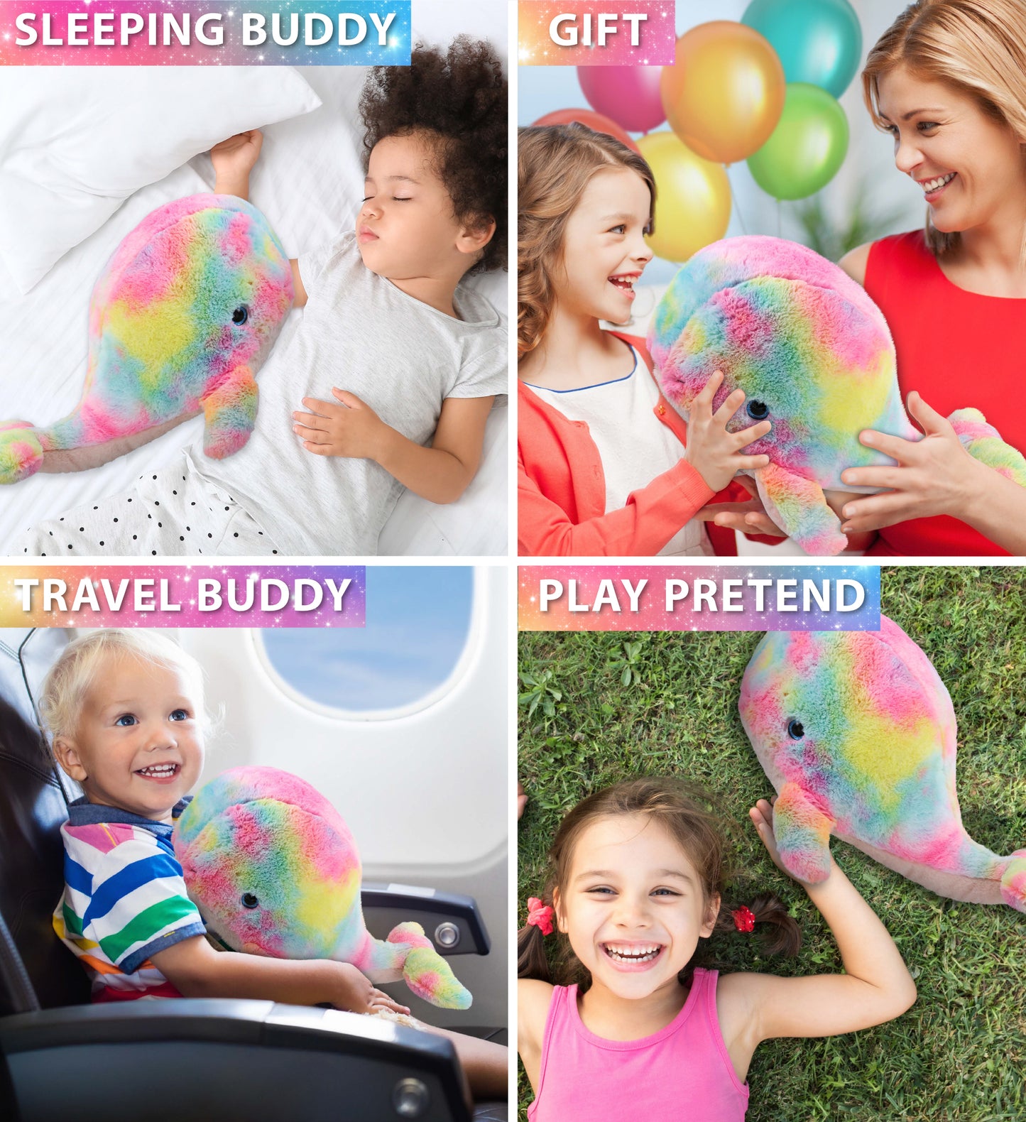 SUPER-SOFT PLUSH - RAINBOW WHALE XL 15"