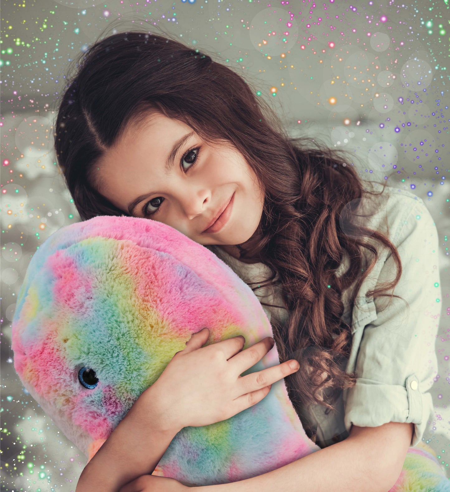SUPER-SOFT PLUSH - RAINBOW WHALE XL 15"