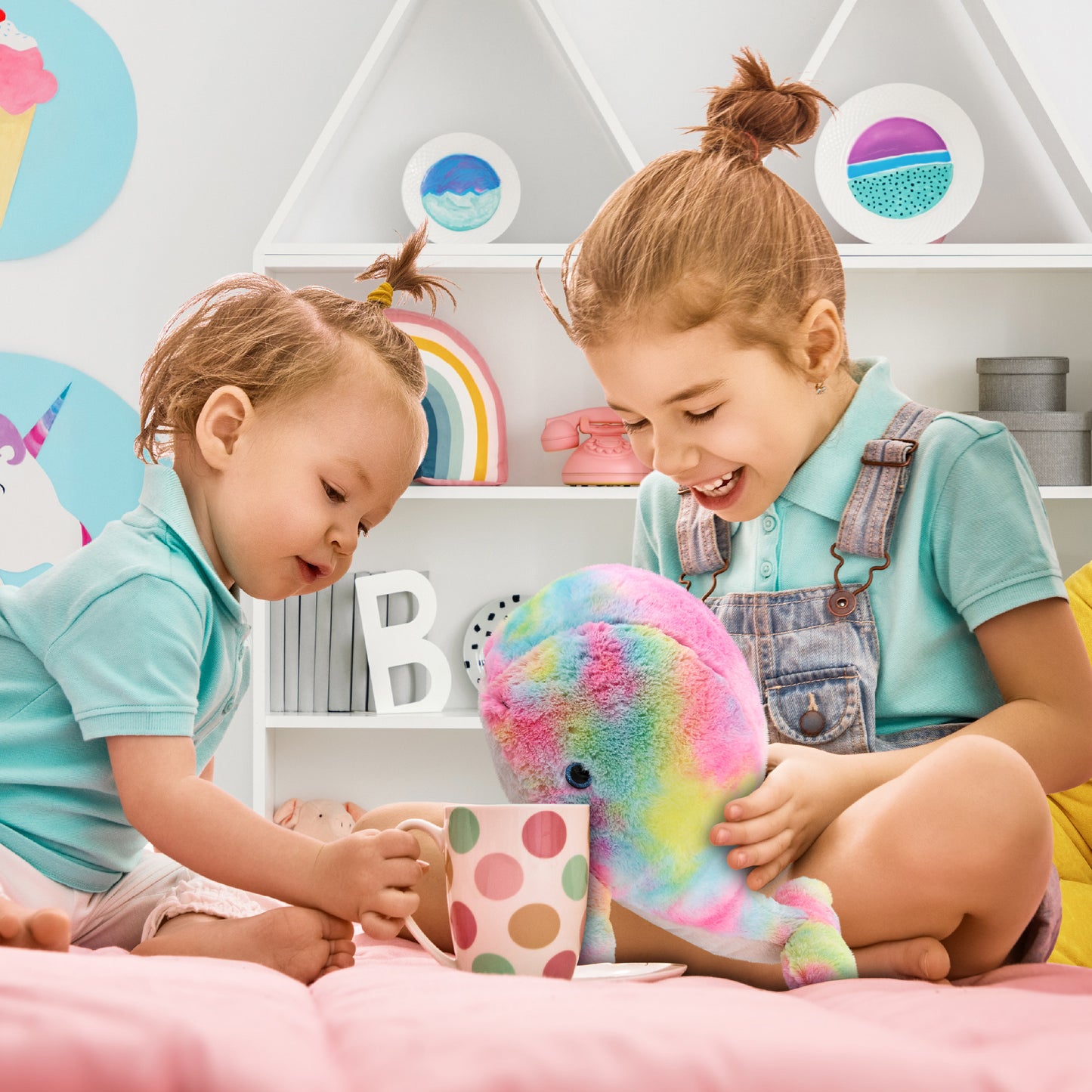 SUPER-SOFT PLUSH - RAINBOW WHALE XL 15"