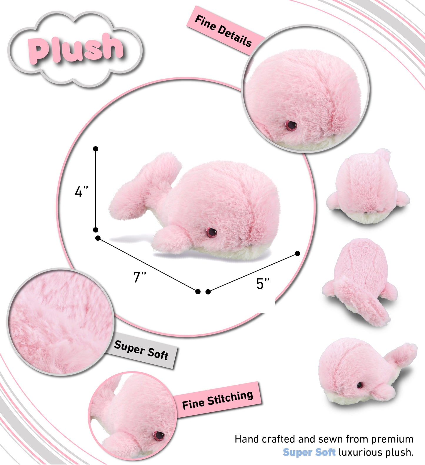 SUPER-SOFT PLUSH - PINK WHALE SMALL 7"