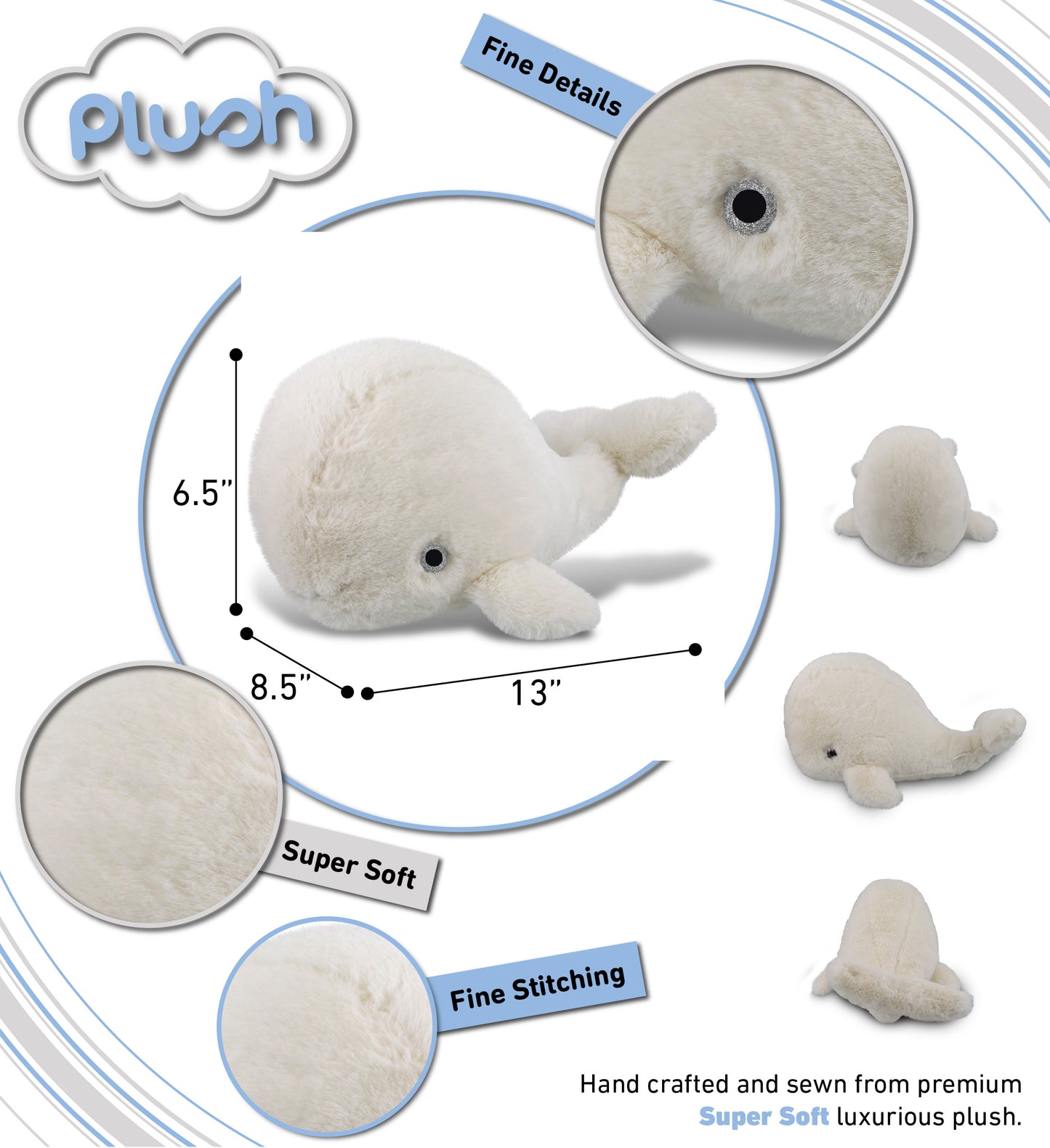 SUPER-SOFT PLUSH - WHITE WHALE LARGE 13"