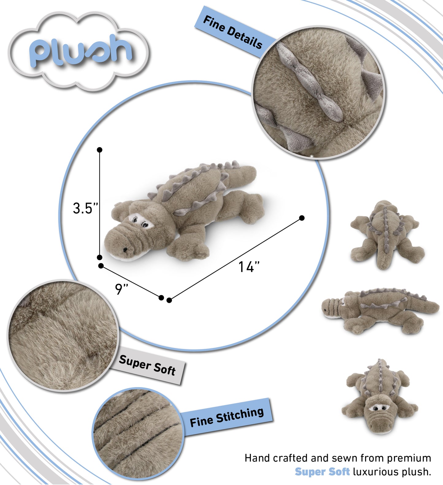 SUPER-SOFT PLUSH - GREY ALLIGATOR SMALL 14"