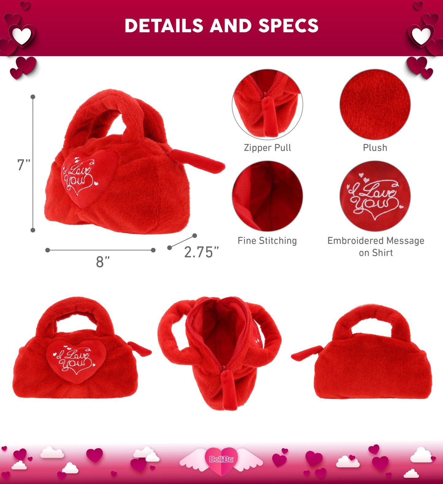 PLUSH HANDBAG - I LOVE YOU RED HEART