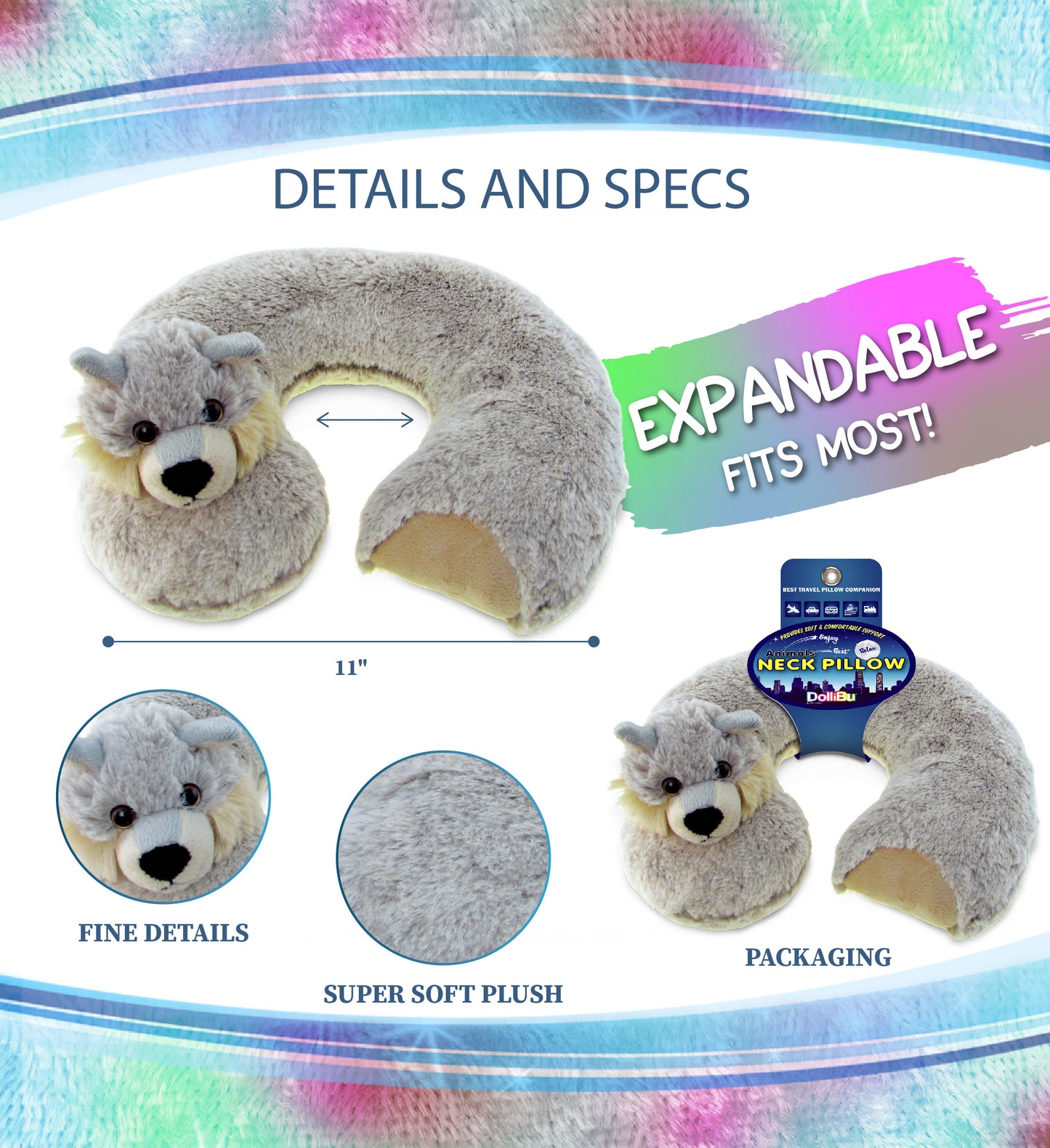 SUPER SOFT PLUSH NECK PILLOW - WOLF