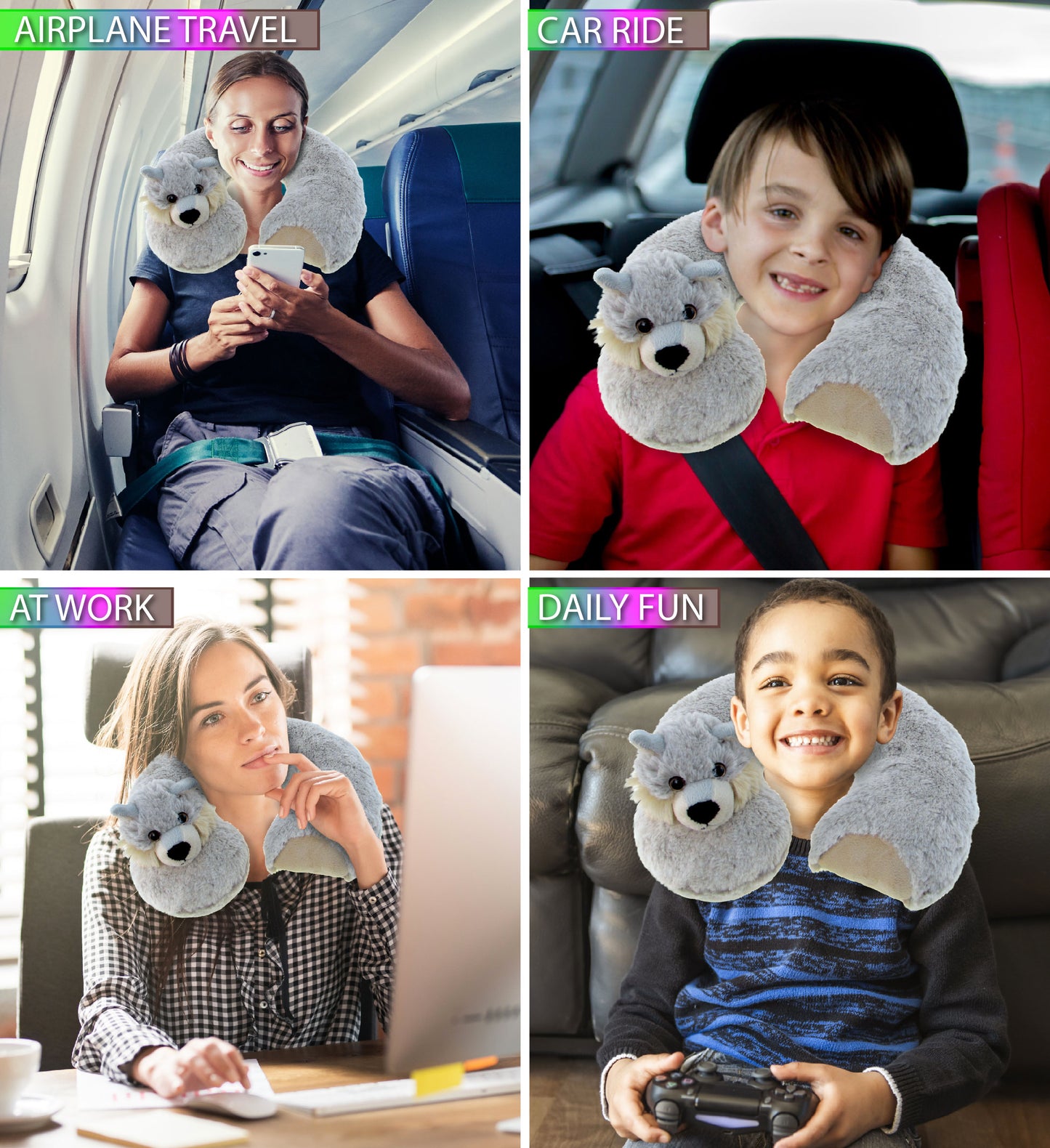 SUPER SOFT PLUSH NECK PILLOW - WOLF