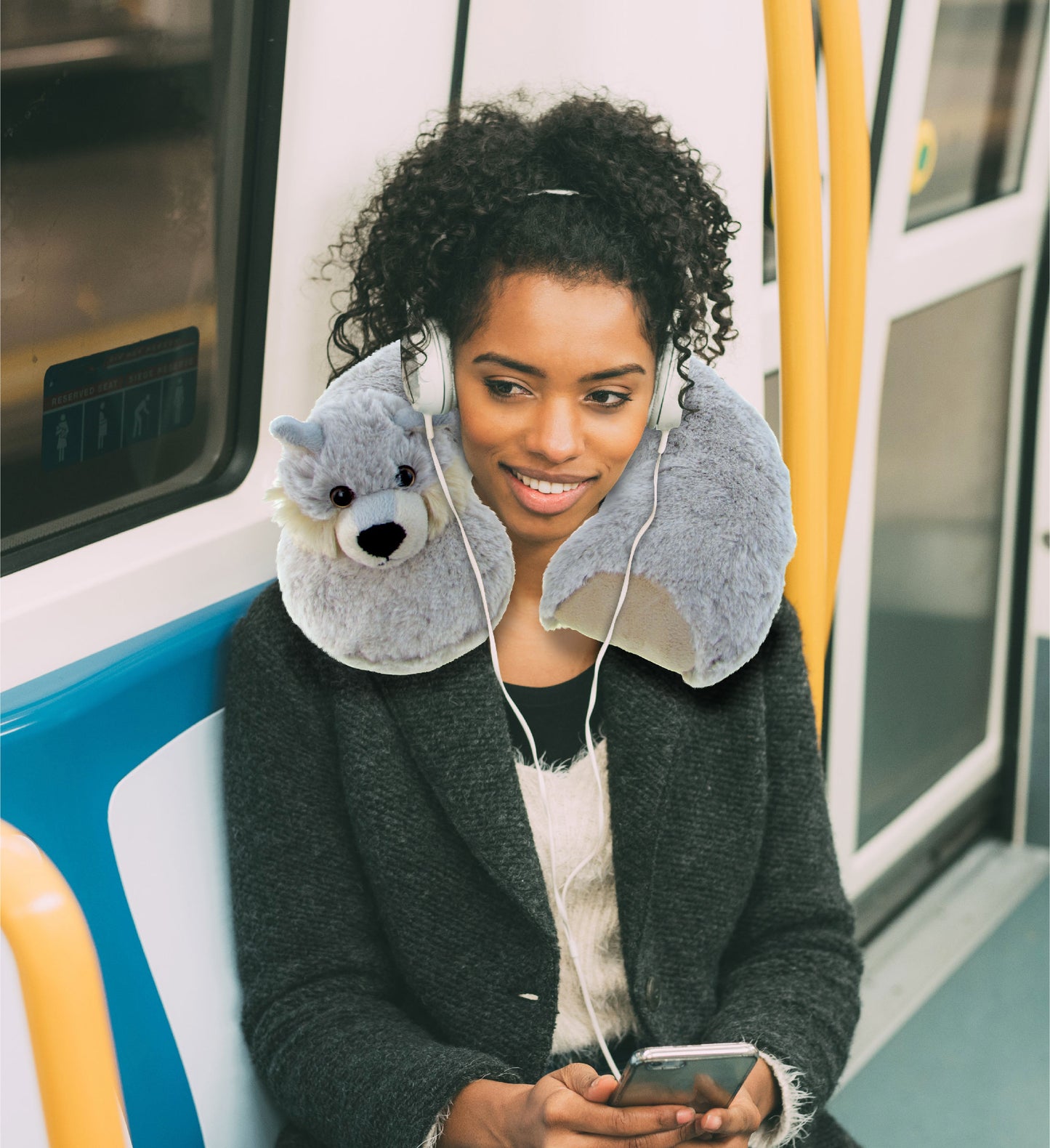SUPER SOFT PLUSH NECK PILLOW - WOLF