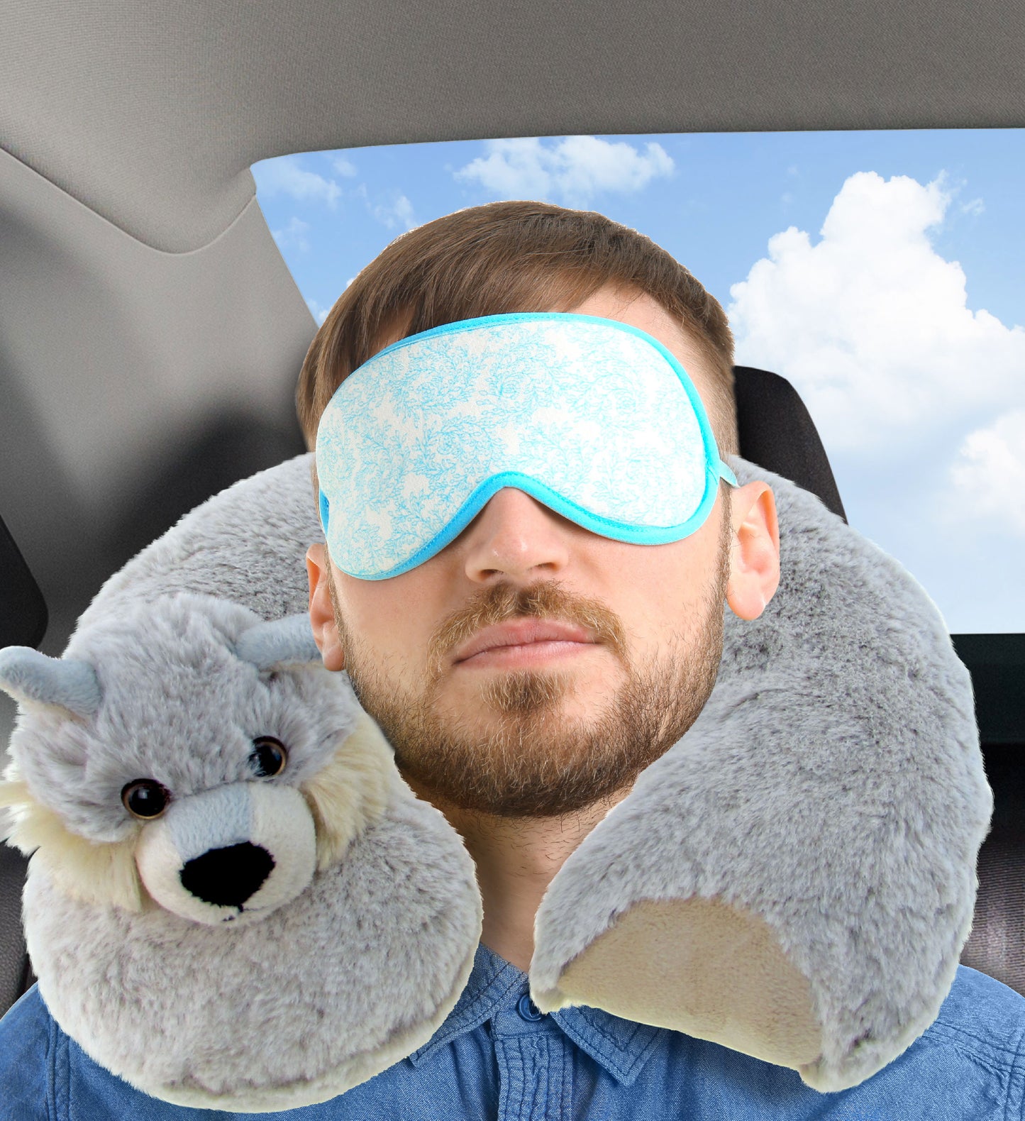 SUPER SOFT PLUSH NECK PILLOW - WOLF