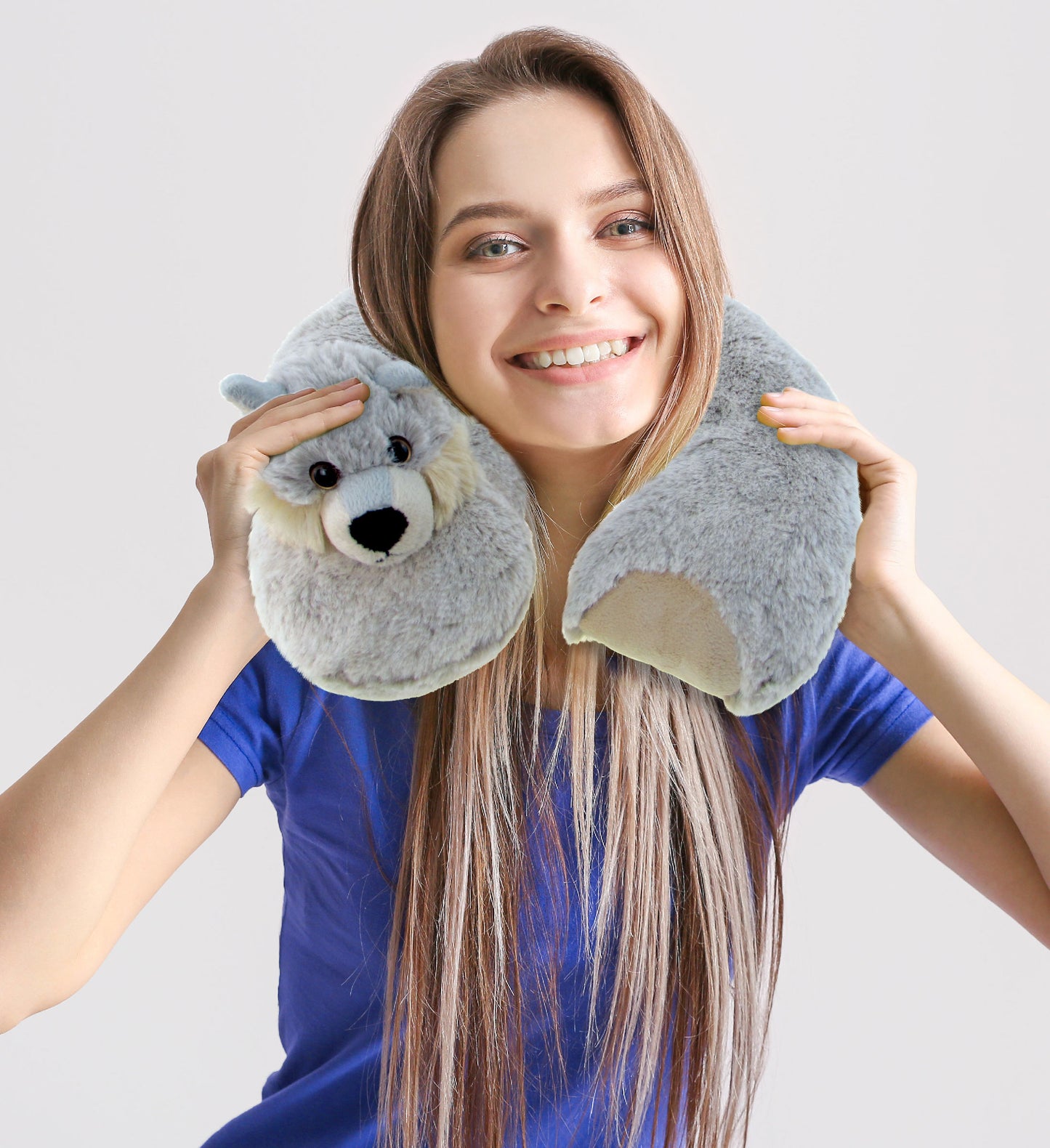 SUPER SOFT PLUSH NECK PILLOW - WOLF