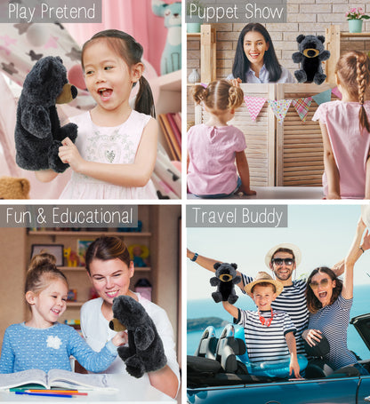 SUPER SOFT PLUSH HAND PUPPET - BLACK BEAR