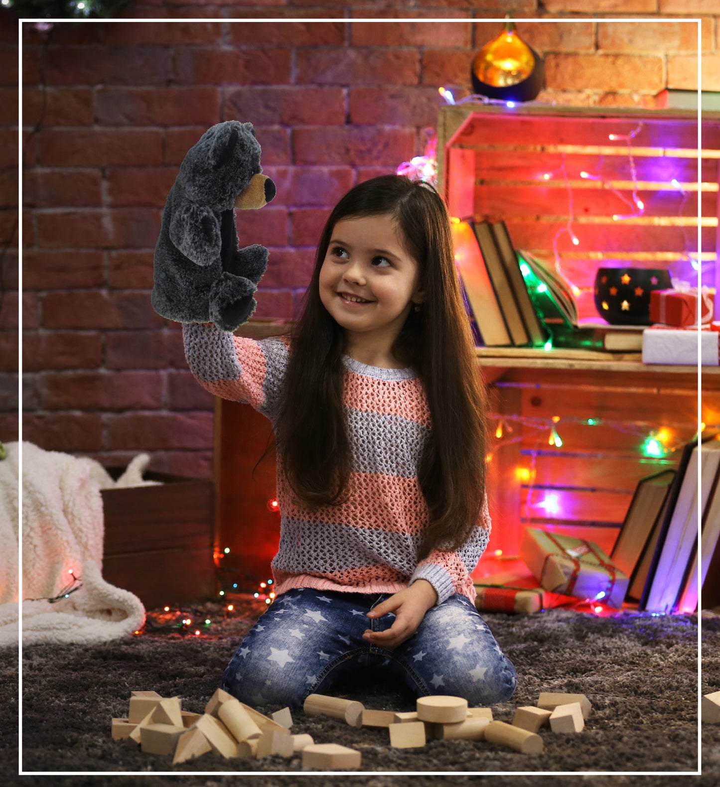 SUPER SOFT PLUSH HAND PUPPET - BLACK BEAR