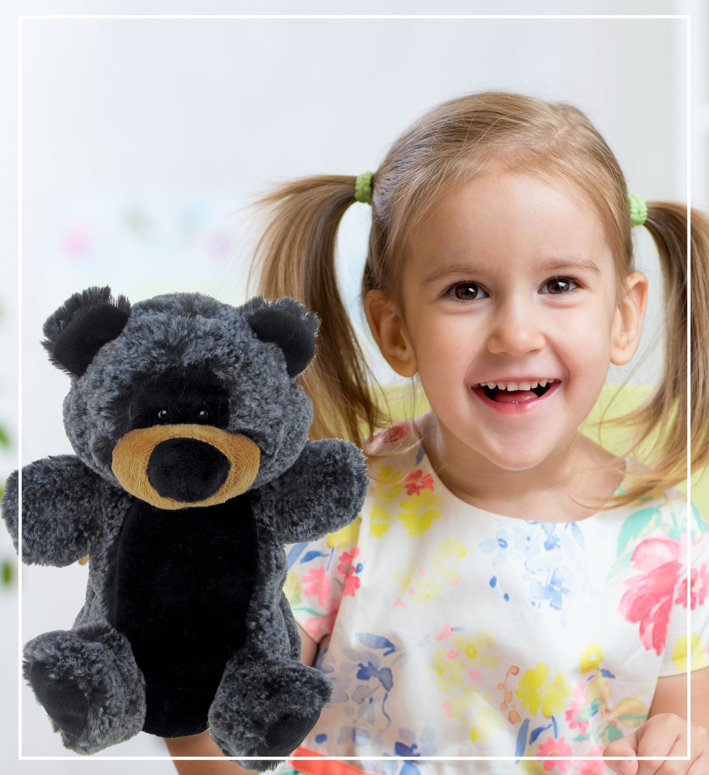 SUPER SOFT PLUSH HAND PUPPET - BLACK BEAR