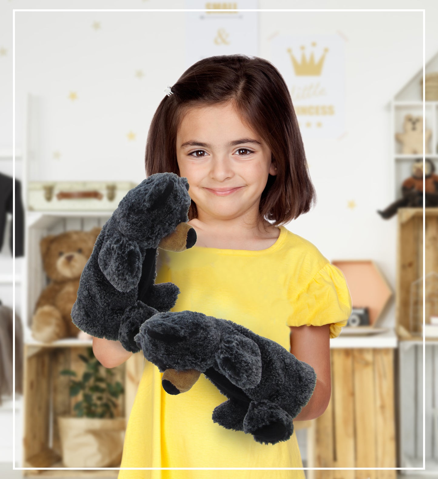 SUPER SOFT PLUSH HAND PUPPET - BLACK BEAR