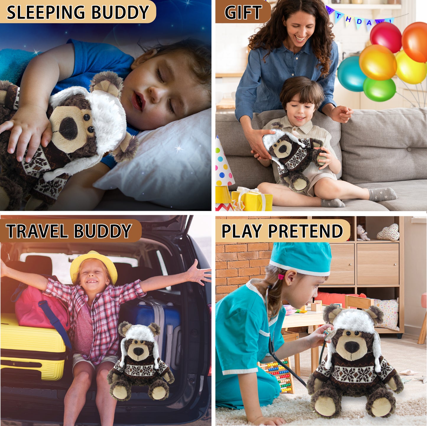 SUPER SOFT PLUSH WITH CLOTHES - GRIZZLY BEAR