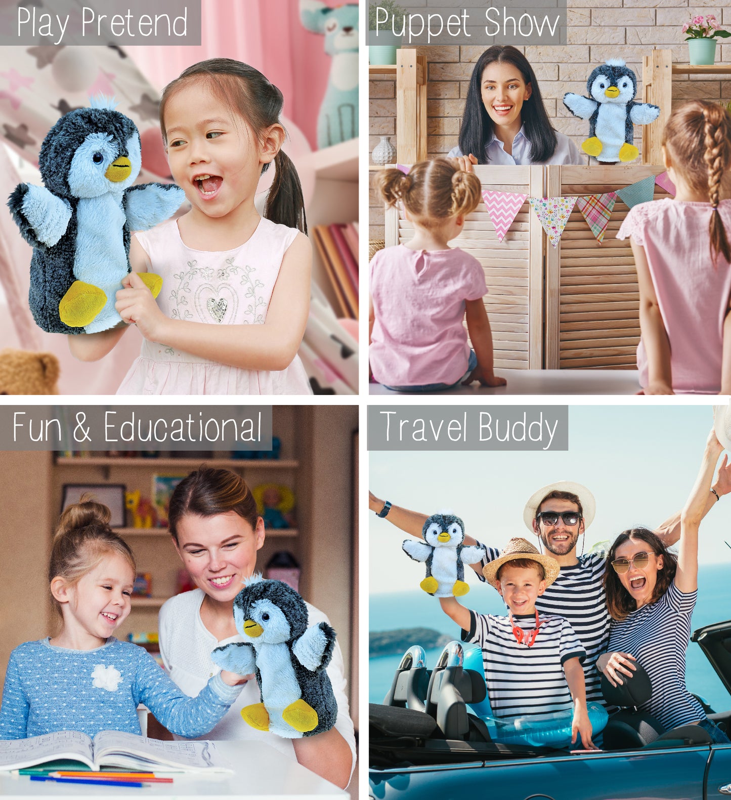 SUPER SOFT PLUSH HAND PUPPET - PENGUIN
