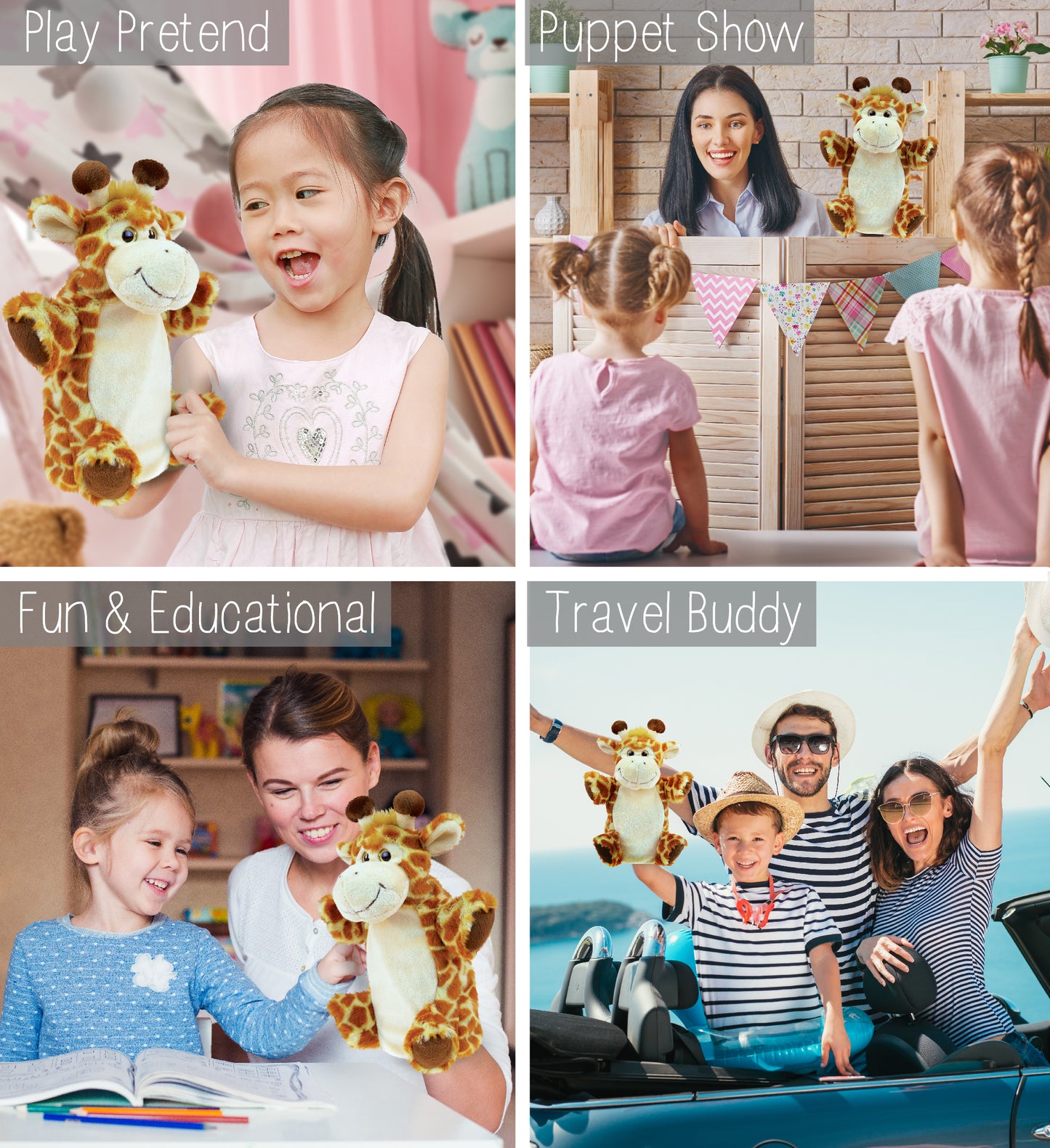 SUPER SOFT PLUSH HAND PUPPET - GIRAFFE