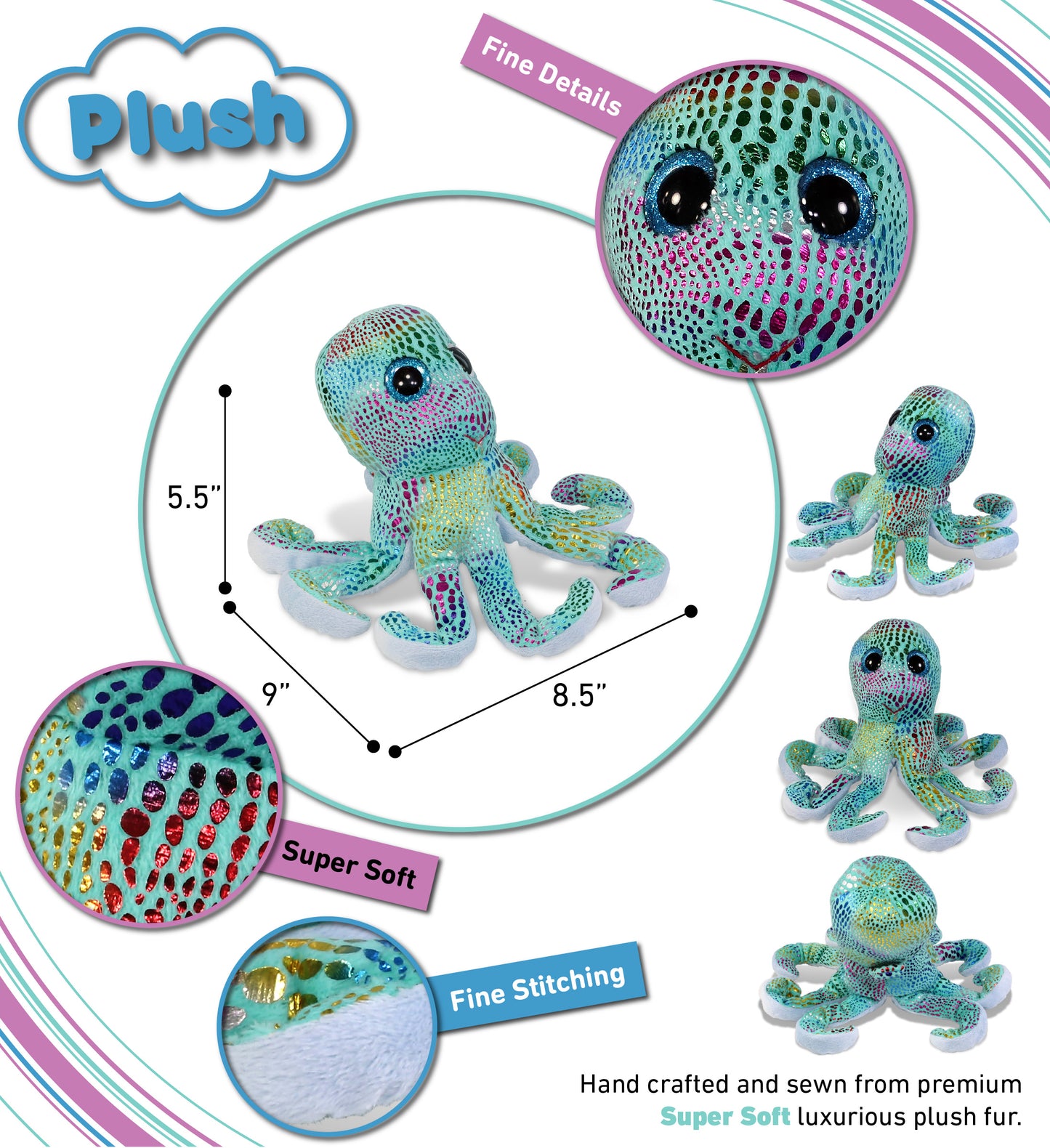 BIG EYE PLUSH - IRIDESCENT RAINBOW OCTOPUS