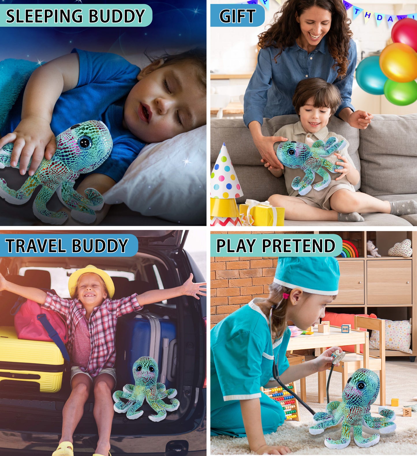 BIG EYE PLUSH - IRIDESCENT RAINBOW OCTOPUS
