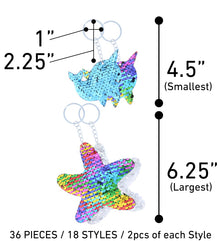 FLIP SEQUIN PLUSH KEYCHAIN - 18 STYLES ASSORTMENTE - 36PC
