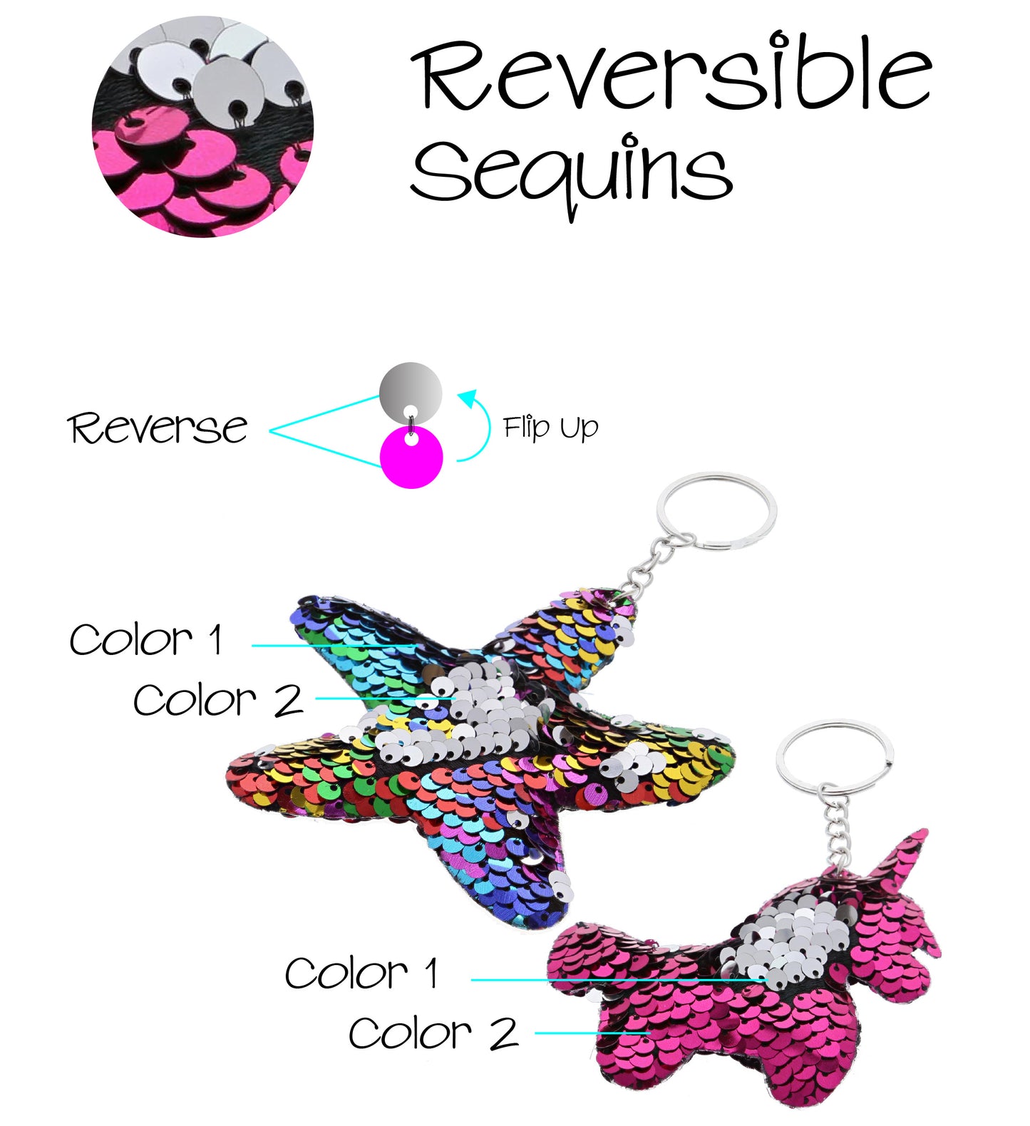 FLIP SEQUIN PLUSH KEYCHAIN - 18 STYLES ASSORTMENTE - 36PC