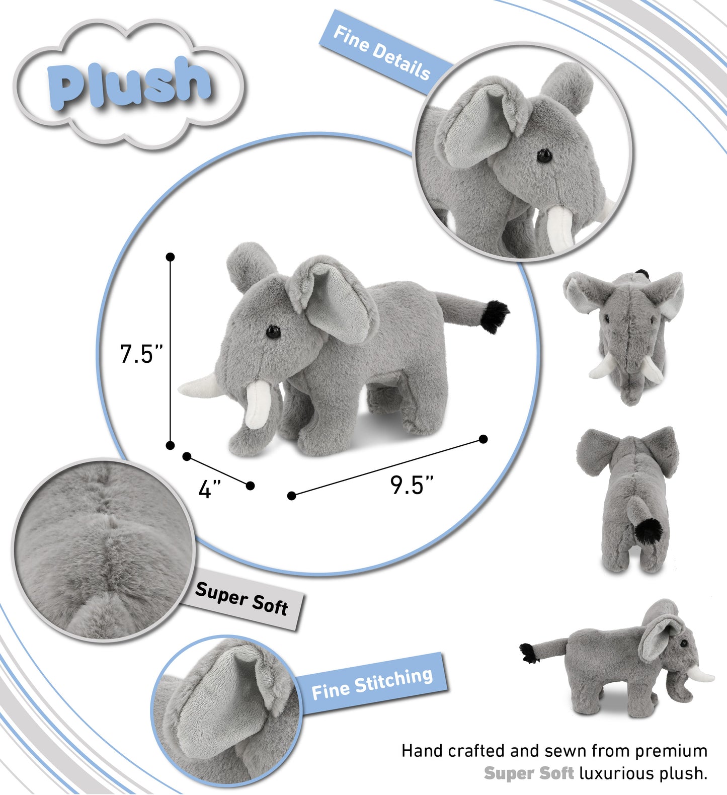 SUPER-SOFT PLUSH - STANDING ELEPHANT 7.5"