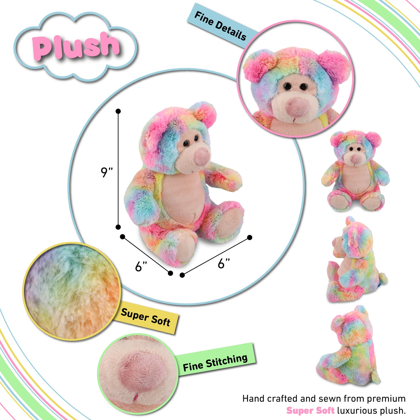 SUPER-SOFT PLUSH - RAINBOW BEAR 9"